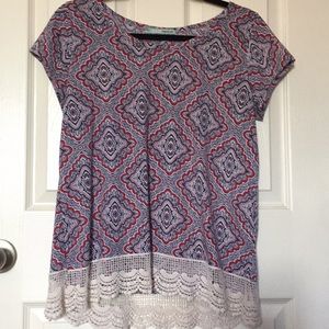 Print top with lace bottom
